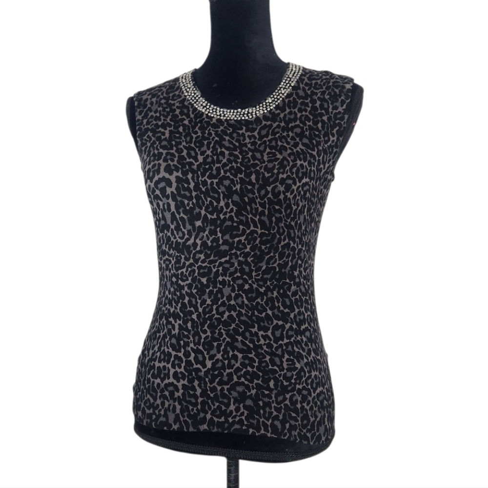 5/$15 Covington Black Leopard Rhinestone Sleeveless Top Blouse